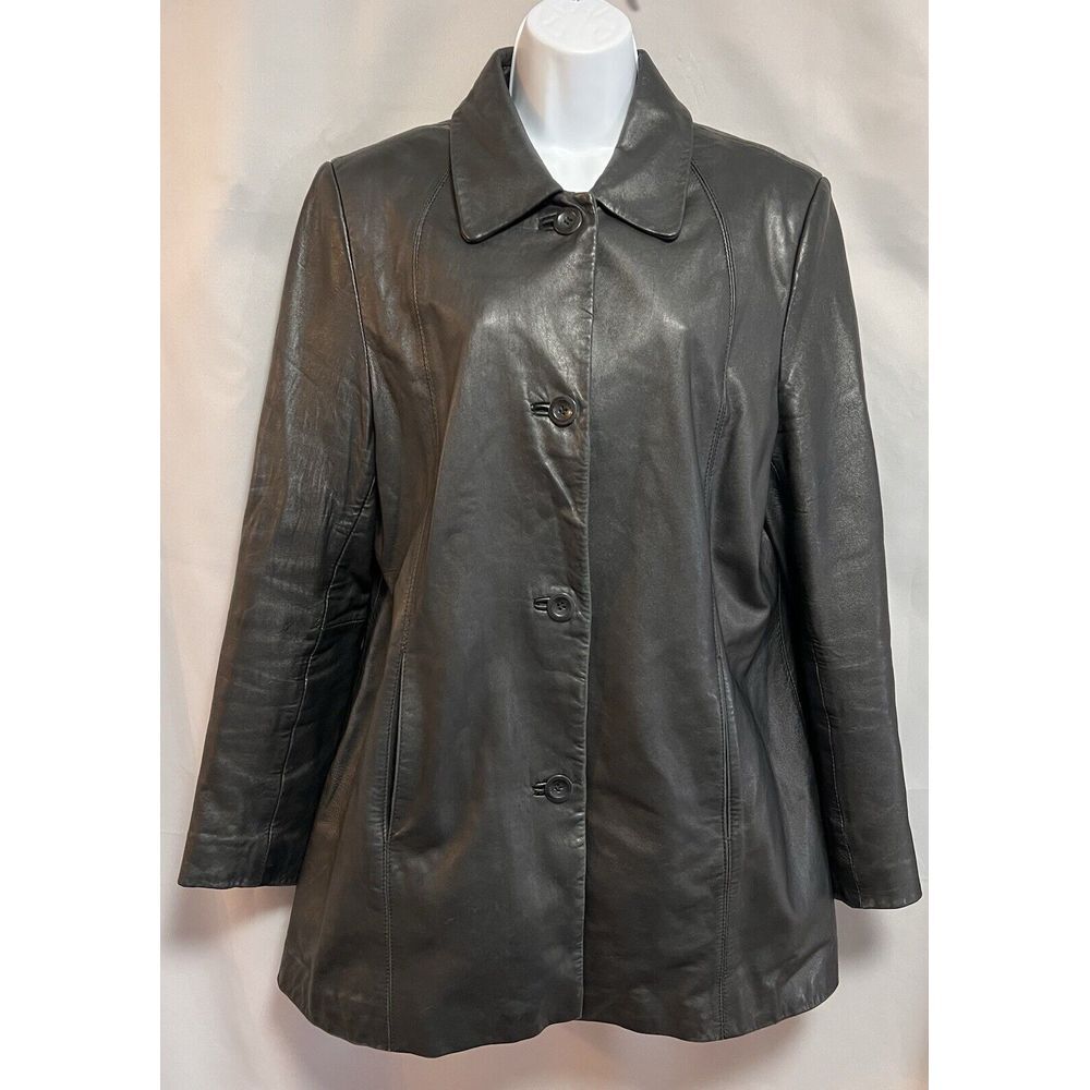 Kasper Women's Black Soft Leather Button Blazer Jacket Sz Large‎